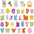 Set de parches bordados de Pascua con 26 letras del alfabeto y motivos de conejos de colores - Juego completo de tema de Pascua (32 piezas)