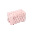 Pink plush cosmetic bag with checkered texture and silver star zipper pull - Pink Pillow Bag