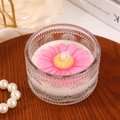 Pink daisy scented candle in textured glass jar with decorative pearls and satin - Pink Daisy Shape