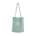 Borsa tote in velluto a coste verde menta con toppa logo e bottoni automatici dorati - Verde