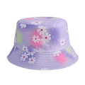 Close-up of purple gradient bucket hat with daisy print and twill fabric detail - Light Purple - Flower
