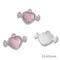 Pink glitter candy heart charm with silver metal frame for DIY jewelry 15x21mm - Winged Heart Silver Pink Rhinestone