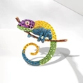 Vintage lizard chameleon brooch with colorful rhinestones on a metal branch - Vintage Multicolor (YLSP-4)