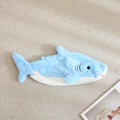 Blue shark plush toy shell on a woven rug with decorative magazine background - 50cm Shell (No Stuffing - With Zipper) / Blue