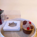 Chocolate cupcake scented candle with cream swirl and berry topping in clear gift box - 1 Piece Chocolate Style