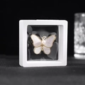 Elegant gold butterfly brooch with pearl inlay in a 3D floating display box - With Display Box / White