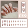 Dettagli di unghie finte sfumate rosa con farfalle 3D, perle e accenti glitterati - Stile Perla Farfalla Rosa Nude Francese (D322)