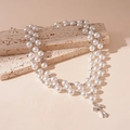 Three-layer faux pearl necklace with a sparkling zircon cross pendant for women - Silver Cross Pearl Necklace