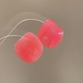 Irregular pink resin earrings with fine vertical textures and artistic oval shape - Pink Apple Oval