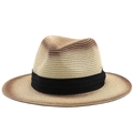 Klassischer Strohhut mit breiter Krempe und schwarzem Band für optimalen Sonnenschutz - M (56-58cm) / Verlauf Braun Khaki (01)