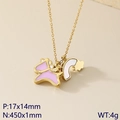 Gold unicorn and rainbow pendant necklace with pink and white enamel details - Gold Unicorn Rainbow Set (KN290919-GC) / Gold