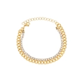 Double-layer stainless steel bracelet featuring a gold Cuban link and sparkling rhinestones - Gold