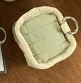 Light green fabric storage case for cables and earphones with silver metal ring rings - Mint Green