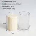 Detailed view of transparent ribbed cylinder candle mold with white textured wax sample - Fine Toothed Round 7x10cm