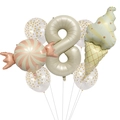 Detail of sweet dessert theme party set with number 8, candy, and ice cream balloons - Number 8 Dessert Set