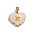 Golden heart pendant featuring a white shell inlay and a central gold letter R detail - Letter R / Gold