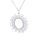 Collana religiosa a raggiera con Maria in madreperla e pietre di zircone - Oro Bianco