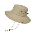 Khaki wide brim outdoor sun hat with adjustable chin strap and side buttons - Beige
