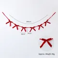 Red velvet Christmas bow banner, 180cm festive decoration set with 7 bows for party - Red