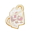 Creative tea bag enamel pin with love heart motif and hanging gold tag on white background - Tea Bag Floral Style (FLXZ010)