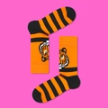 Detail of cotton crew socks featuring tiger motif with orange and black stripes - Tiger Head