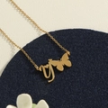 Custom gold stainless steel letter Y necklace with heart and butterfly pendant - Gold Y