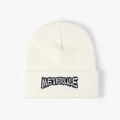 Bonnet en tricot blanc crème avec broderie de lettres METERULE noires et blanches - Blanc Doux