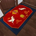 Red and blue Chinese style entryway mat featuring crane motifs and a lion door knocker - 60x90cm / New Chinese Entryway Style 016 (Crane & Blessing)