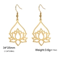 Elegantes pendientes colgantes de flor de loto hueca en acero inoxidable dorado - Dorado