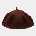 Detailed view of dark brown wool beret with classic top stalk and soft felt texture - One Size / Dark Coffee