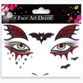 Halloween glitter bat face jewels with red and black wings and silver rhinestones - Halloween Bat