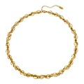 18K goud vergulde roestvrijstalen schakelketting met geweven textuur en K18 hartlabel - Ketting / Goud