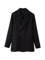 Detailed flat lay of a black double-breasted blazer with peaked lapels and flap pockets - S / Tops / Black