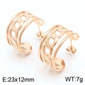 Orecchini a cerchio a C in acciaio inossidabile placcato oro rosa 18K con catena - Grande Oro Rosa (KE109309-KFC) / 23x12mm