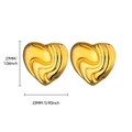 Detail view of gold heart earrings with dimensions 27mm height and 23mm width - Wide Heart Shape / Gold