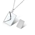 Silver envelope locket necklace with heart charm and removable engraved metal insert - Silver Heart