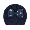 Navy blue baby turban hat with golden polka dot bow and ribbed texture fabric - Navy Blue (Bubble Texture Gold Polka Dots)