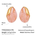 Detail view of pink resin earrings with stainless steel dimensions and technical specs - Pink Marble Style (YYE025415-PK)