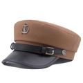 Braune Schirmmütze aus Wolle mit schwarzem PU-Schirm und silberner Ankerschnalle - M(56-58cm) / Khaki