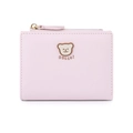 Cute pink short wallet with cartoon bear logo and Hello text in synthetic leather - Pink