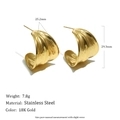 Boucles d'oreilles C en acier inoxydable plaqué or 18K avec surface texturée ondulée - Large Forme en C Texturée / Doré