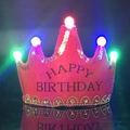 Pink LED crown party hat with Happy Birthday text and colorful glowing lights - One Size / Red Birthday Crown Hat