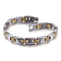 Bracelet pour couple en acier titane poli argenté et doré avec oxyde de zirconium - Style de Zircon Incrusté Bicolore Argent et Or (KB80659-K)