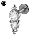 G23 titanium labret stud with silver metal and dual round clear zircon stones - G23 Titanium 1.2*6mm / Style 16-White Zirconia