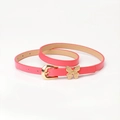 Slim coral pink women's belt featuring a golden butterfly buckle on a clean white background - Watermelon red