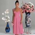Detail of pink slim fit dress showing side slit and delicate spaghetti straps - Pink