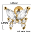 Golden butterfly stud earring with clear zircon inlay and screw ball back closure - Gold + Clear Zirconia (Large)