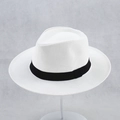Classic white woven straw sun hat with black grosgrain ribbon for men and women - One Size (58cm Circumference) / White