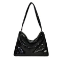 Sparkly black sequin hobo bag for women with matching sequin shoulder strap - Black