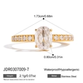 Macro detail of 18K gold stainless steel ring featuring a large oval cubic zirconia stone - Oval Style - Size 7 (JDR0307009-7)